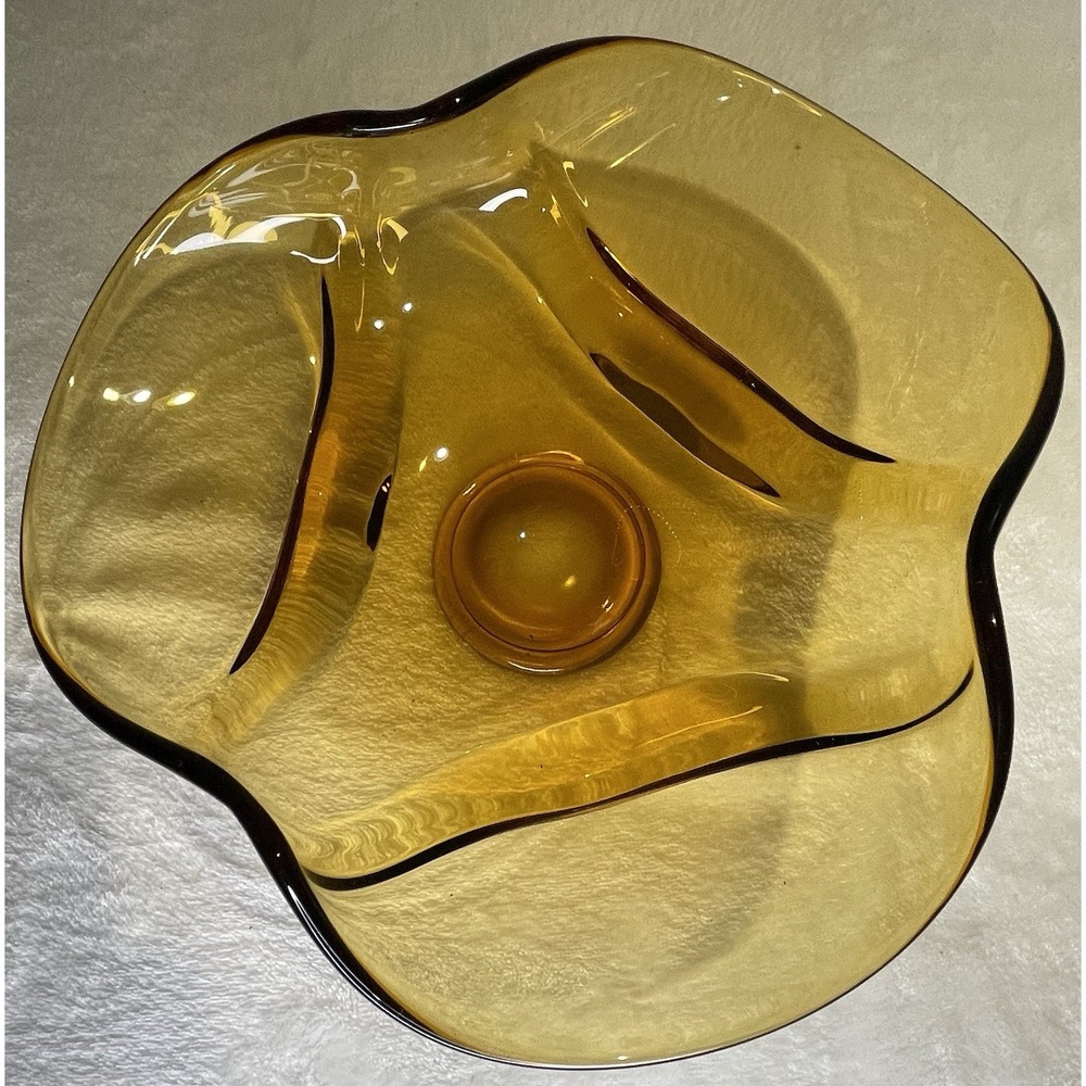 Vintage Viking Glass Epic Drape Handkerchief Amber Art Glass Decorative Bowl MCM